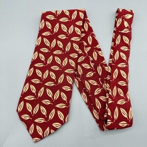 Boss Hugo Boss Tie Mens Red Tan Floral Leaf 100% Silk Necktie‎ Luxury Italy